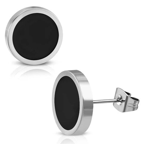 2 Pairs Of 316L Surgical Steel Punk Black & Silver Men Women Stud Earrings